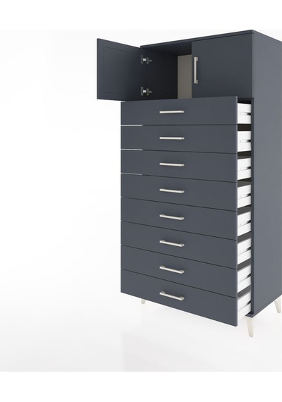Hyperion Dolap Tek Raflı 8 Çekmeceli 2 Kapaklı 88x44x182 Antrasit-antrasit Antrasit