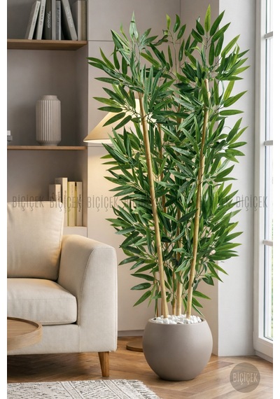 125cm Yapay Bambu Ağaci Mocha Küre Saksıda Kahverengi