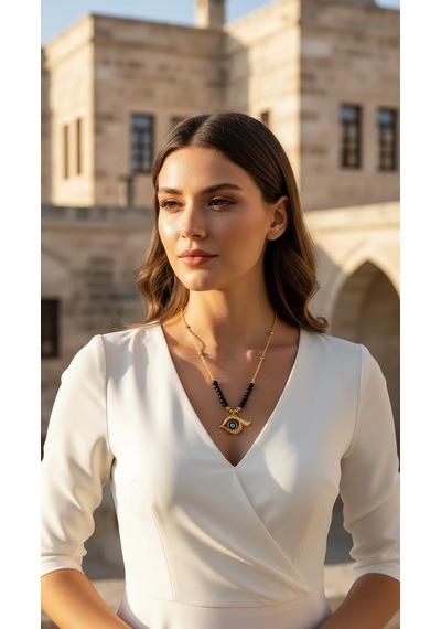 Otantik Tasarım Göz Kolye Gold