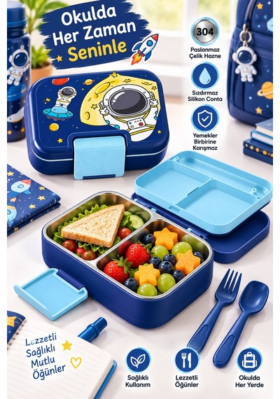 Titiz Happii 1030 Ml Çelik Bölmeli Beslenme Kabı Sızdırmaz Silikon Contalı Çatal Kaşık Setli Çok Renkli