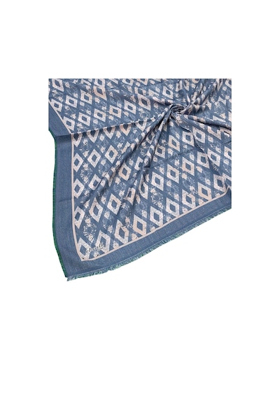 Mim Eşarp Ebruli Kışlık Desenli Eşarp 95x95 Cm İndigo - Krem