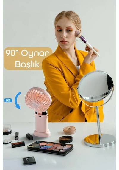 Lcd Ekranlı Şarjlı El Fanı Mini Vantilatör 5 Kademe Sessiz Boyun Askılı Pembe Fan