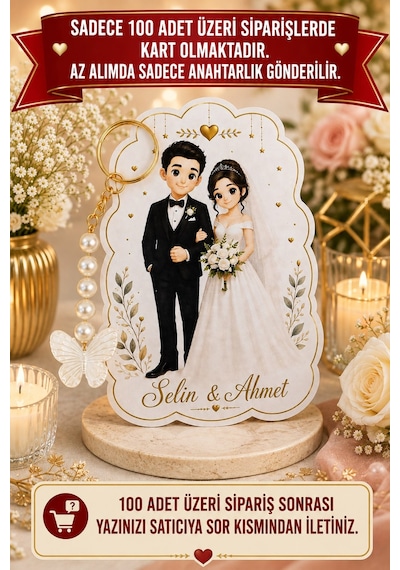 10 Adet Gelin & Damat Konsept Kelebek Anahtarlık - Nişan Hediye - Kına Hediye - Nikah 8,5x12cm