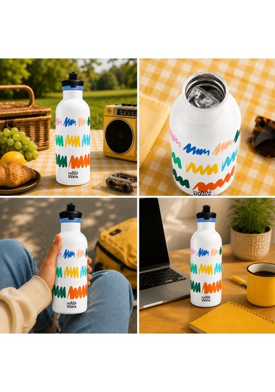 Mamawata Doodle Pipetli Çocuk Termos Matara 470 Ml Paslanmaz Çelik Sızdırmaz Yalıtımlı Suluk Beyaz