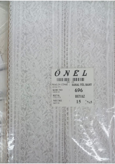 Dantel Polyester Sanal Tül Bant Beyaz 15 Metre En 6 Cm On-696-b