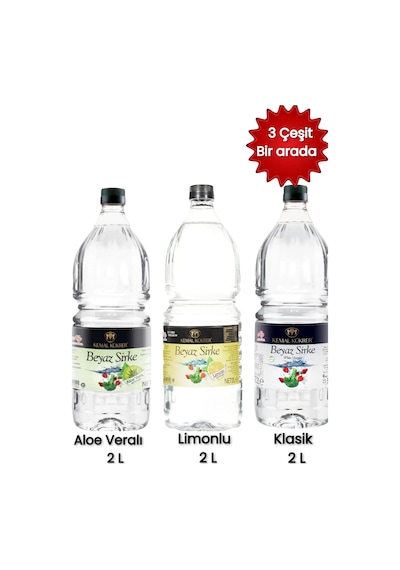 Kemal Kükrer Beyaz Sirke 2 L Klasik, Limonlu, Aloe Veralı 3 Lü Paket