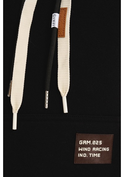 AR-MA Arma Erkek Kapüşonlu Sweatshirt Regular Fit, 3 İplik Şardonlu, Kanguru Cepli, Basic Örme K30254629002 Siyah