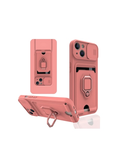 Apple iPhone Uyumlu  15 Uyumlu Kılıf Zuma Kartvizitli Yüzüklü Silikon - Pembe