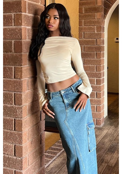 Madmext Bej Kayık Yaka Kadın Bodysuit Mg2040-bej Bej