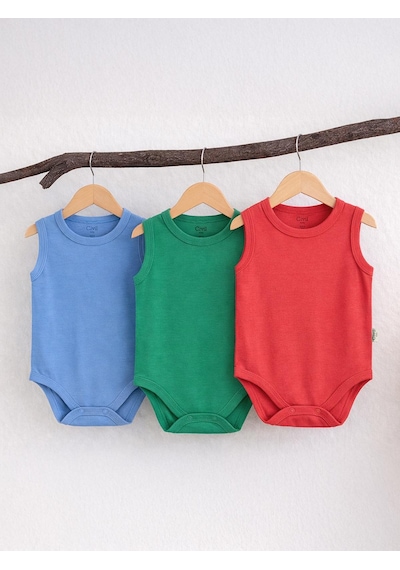 Civil Baby 3'lü Karışık Renk 3-36 Ay Çıtçıtlı Badi - Kırmızı