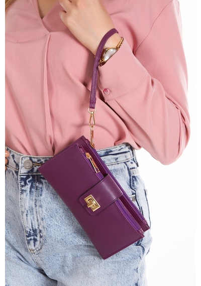 Newısh Polo Accessorıes Kadın Mor Vegan Deri Telefon Bölmeli Bilek Askılı Cüzdan Kartlık Portföy Mor