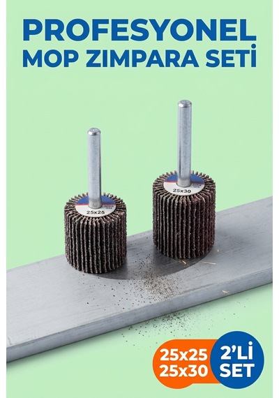 25x25 + 25x30 Mm Saplı Mop Zımpara Seti 2 Adet Matkap Ucu Çapak Alma Zımparası