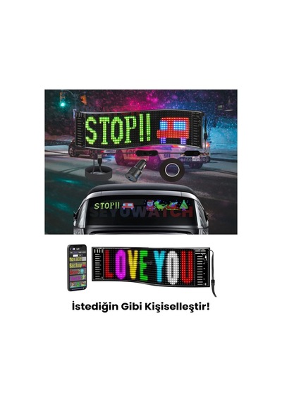 37 Cm Led Panel Yazı Yazan Telefon Kontrollü Led Ekran Kamyon Otobüs İş Yeri Araba Cam Duvar