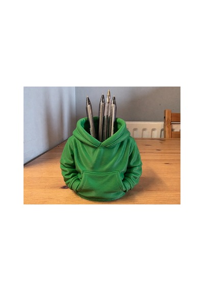 Alvera Kapüşonlu Sweatshirt Kalemlik 3d Baskı Masaüstü Organizer-yeşil
