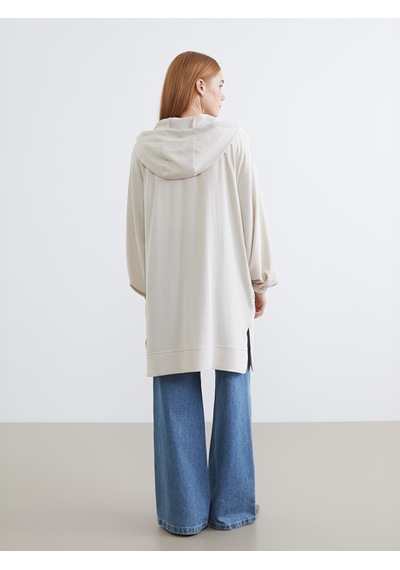 Lcw Modest Bej Kapüşonlu Oversize Kadın Tunik