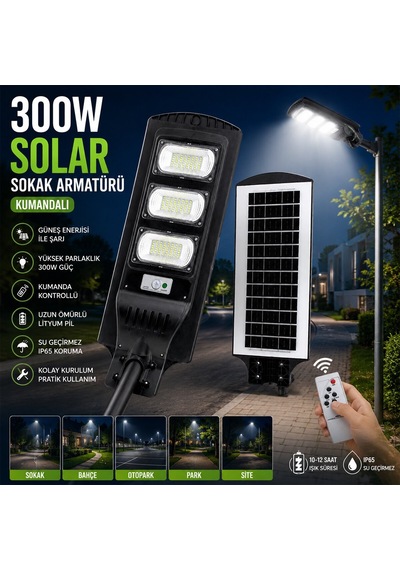 Ars-348966 300w 6500k Solar Güneş Enerjili Sokak Lambası Ve Armatür - Sensörlü