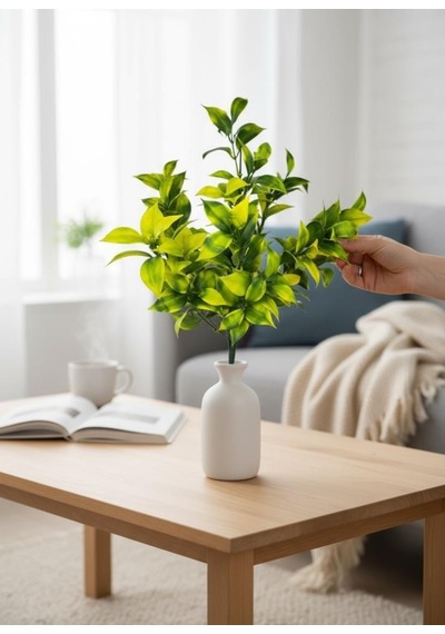 Yapay Çiçek Sarı Yeşil Limon Yaprağı Demet Şimşir Demeti Garnitür Aradal Dekoratif Yapay Bitki Sarı