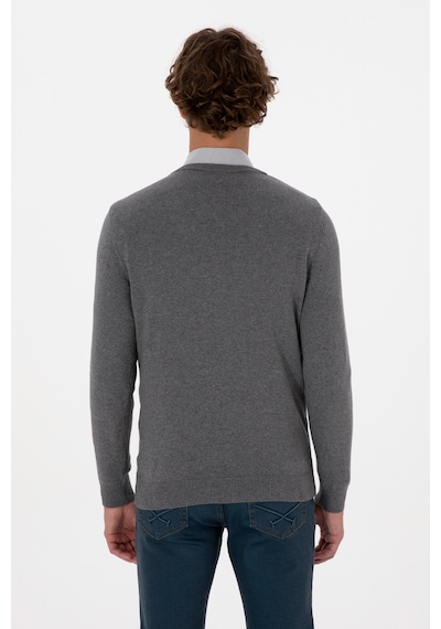 U.S. Polo Assn. Erkek Slim Fit V Yaka Gri Melanj Basic Triko Kazak 50313662-VR086