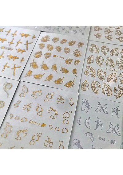 Adanil 30'lu Sticker Set Altın ve Gümüş Renk Nokta Çizgi Desen Nail Art Sticker Set