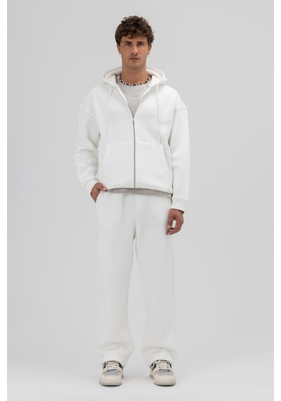Vamos Basic Fermuarlı Oversize Kapüşonlu Sweatshirt Ekru