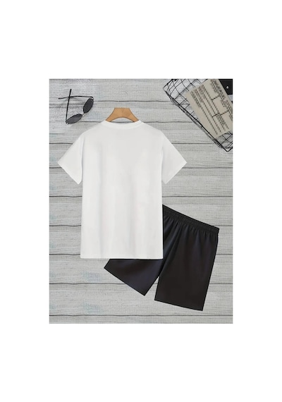 Erkek Beyaz''renkli Built Different Baskılı'' Basic Oversize T-shirt- Şort Takım Strup0000000000014