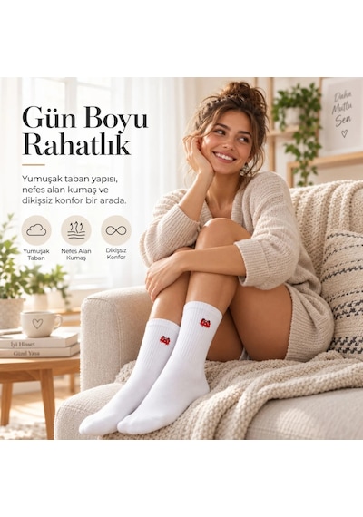 Çorap Giyim Unisex Çorap Beyaz Hayvan Nakışlı 6'lı Set Yengeç Yılan Kedi Desenli Uzun Soket Günlük Spor Çorabı