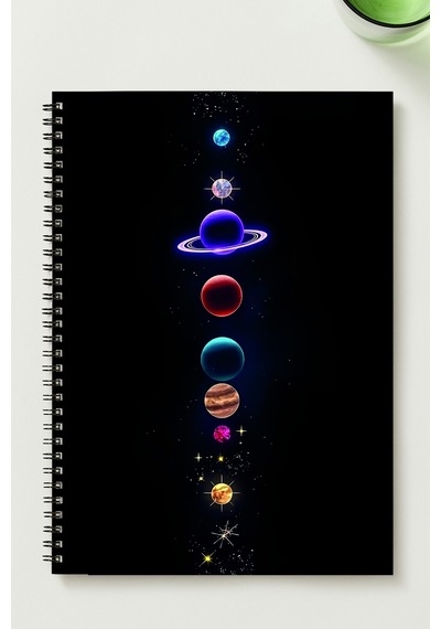Gezegenler Temalı A5 Metal Spiralli Çizgisiz Karton Kapak 50yp 100 Sayfa Gezegenler A5 Defter Çok Renkli