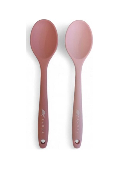 20cm Isıya Dayanıklı 2'li Silikon Kaşık Seti Pembe Tozpembe Pembe - Tozpembe
