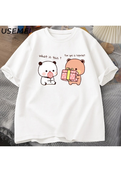 Startmore Mutlu Doğum Günü Panda Ayı T-shirt Erkekler Bubu Ve Dudu Aşk Grafik T Shirt Harajuku Pamuk Kı Beyaz