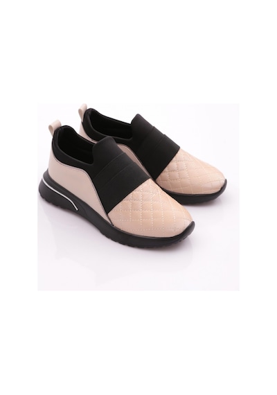 Dgn 204 Kadin Üstü Lastikli Kare Desenli Sneaker Ayakkabi 204-2494-R4981 Bej - Siyah