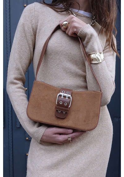 Housebags Kadın Süet Kahverengi Tokalı Vintage Görünüm Omuz Çantası 268 Süet Taba