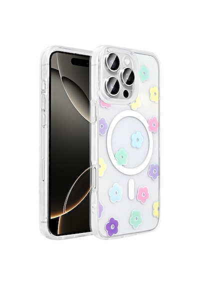 Apple Uyumlu iPhone 16 Pro Max Kılıf M-safe Şarj Özellikli Şeffaf Zore Folk Sert Kapak Papatya