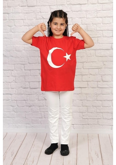 23 Nisan-Türk Bayrağı-Ay-Yıldız Baskılı Erkek-Kız Tshirt-Tişört
