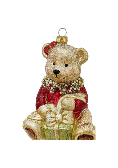 Hug Hediyeli Ayı Cam Yılbaşı Süsü 13,5 Cm