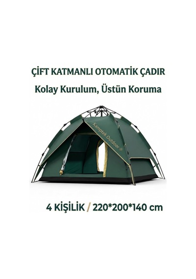 Kamptek 4 Kişilik Otomatik Kurulum Çift Katmanlı Kamp Doğa Deprem Plaj Çadırı 200 200 140cm Ve 2'li Kamp Sandalyesi Seti - Yeşil - Mavi Yeşil Kamptek 4 Kişilik Otomatik Kurulum Çift Katmanlı Kamp Doğa Deprem Plaj Çadırı 200 200 140cm Ve 2'li Kamp Sandalyesi Seti - Yeşil - Mavi Yeşil