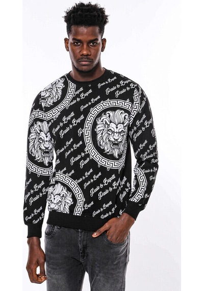 Wessi Siyah Taşlı Baskılı Ve Desenli Sweatshirt Siyah