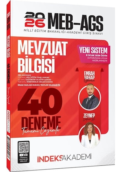 Yeni Ags - İndeks Akademi 2026 Meb-ags Mevzuat Bilgisi 40 Deneme Çözümlü - Emrah Vahap Özkaraca, Zeynep Salman İçli İndeks Akademi Yayıncılık