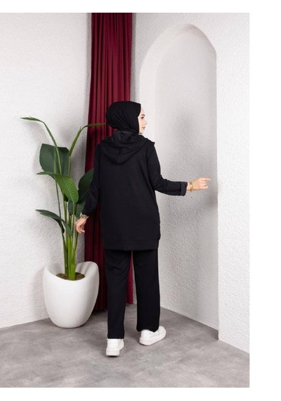 Mitodo Kapitone Detaylı Yelekli 3 Lü Takım Premium Modal Siyah