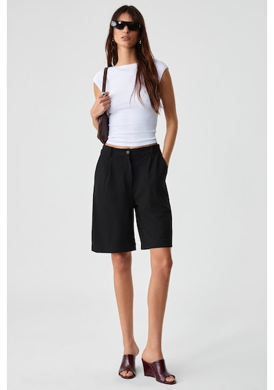 Grımelange NOEMI Kadın Balerin Yaka Kısa Kol Slim Fit Ribanalı Beyaz Bluz