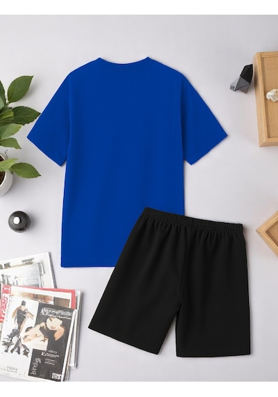 Uyguntarz Unisex Kesinlikle Hayır. Tasarım Basklı Tshirt Şort Takımı Mavi