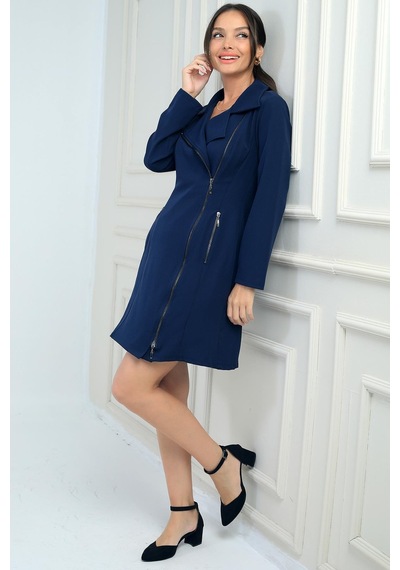 By Saygı Kadın Fermuar Detaylı Kısa Elbise-41809 Lacivert