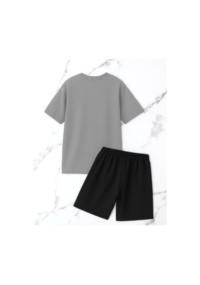 Uyguntarz Unisex Pırlantalı Kadın Portresi Tasarım Basklı Tshirt Şort Takımı Gri