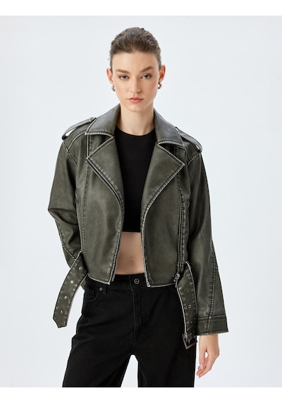 Koton Kemerli Fermuarlı Eskitilmiş Görünümlü Oversize Biker Suni Deri Ceket Gri 5sak20013ew Gri Koton Kemerli Fermuarlı Eskitilmiş Görünümlü Oversize Biker Suni Deri Ceket Gri 5sak20013ew Gri