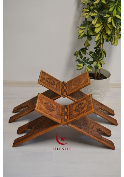 Kur An-ı Kerim Rahlesi Selçuklu Desenli Büyük Boy 18x65cm Yakma İşçilikli