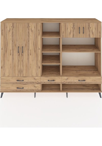 Hyperion Dolap 12 Raflı 4 Çekmeceli 4 Kapaklı 220x44x163 Çam-çam Çam-çam