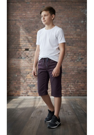 Black Steel Garson Boy Gabardin Kumaş Erkek Kapri Bordo