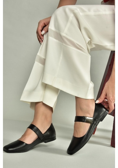 Fox Shoes U726454509 Siyah Kadın Babet Siyah-suni Deri