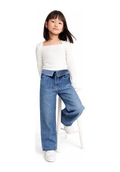 Overdo Kids Kız Çocuk 5-8 Yaş Taş Detaylı Baskılı Kot Pantolon Açık Mavi