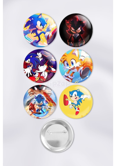 Sonic Video Oyun Çanta Süsü İğneli Buton Rozet Seti 6 Adet Altılı