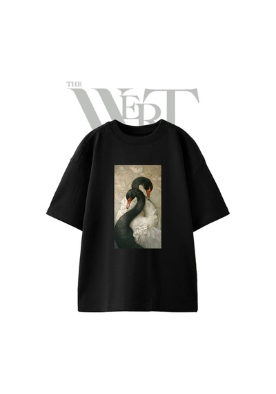 Thewert Black White Swans Tasarım Baskılı Ünisex Siyah Oversize T-shirt